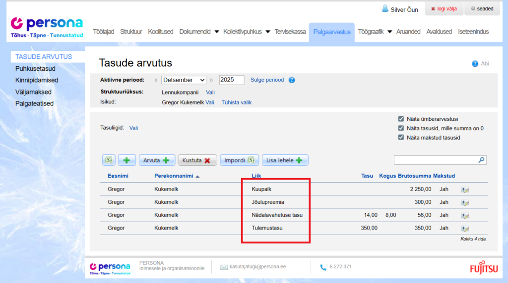 tasude arvutus Personas